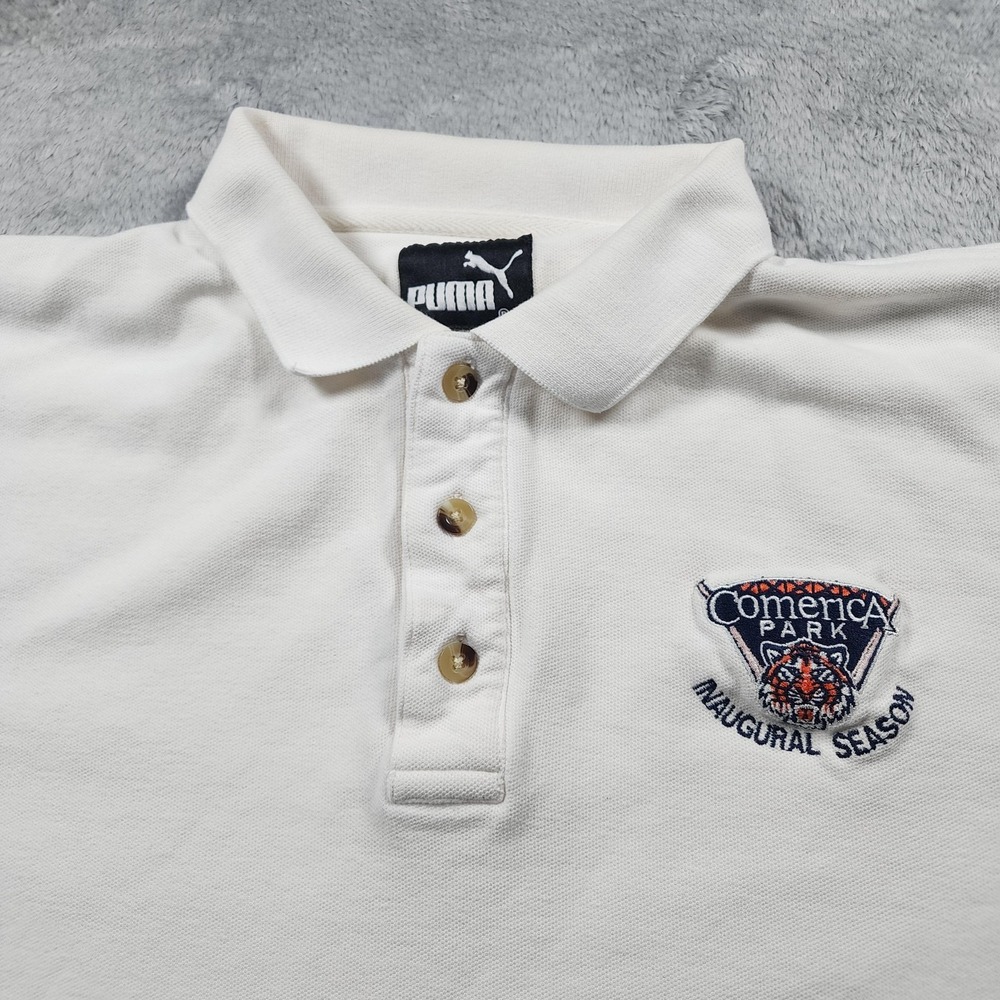 VINTAGE Detroit Tigers Polo Shirt Mens Large MLB Baseball Puma Comerica Park Y2K - Picture 3 of 11